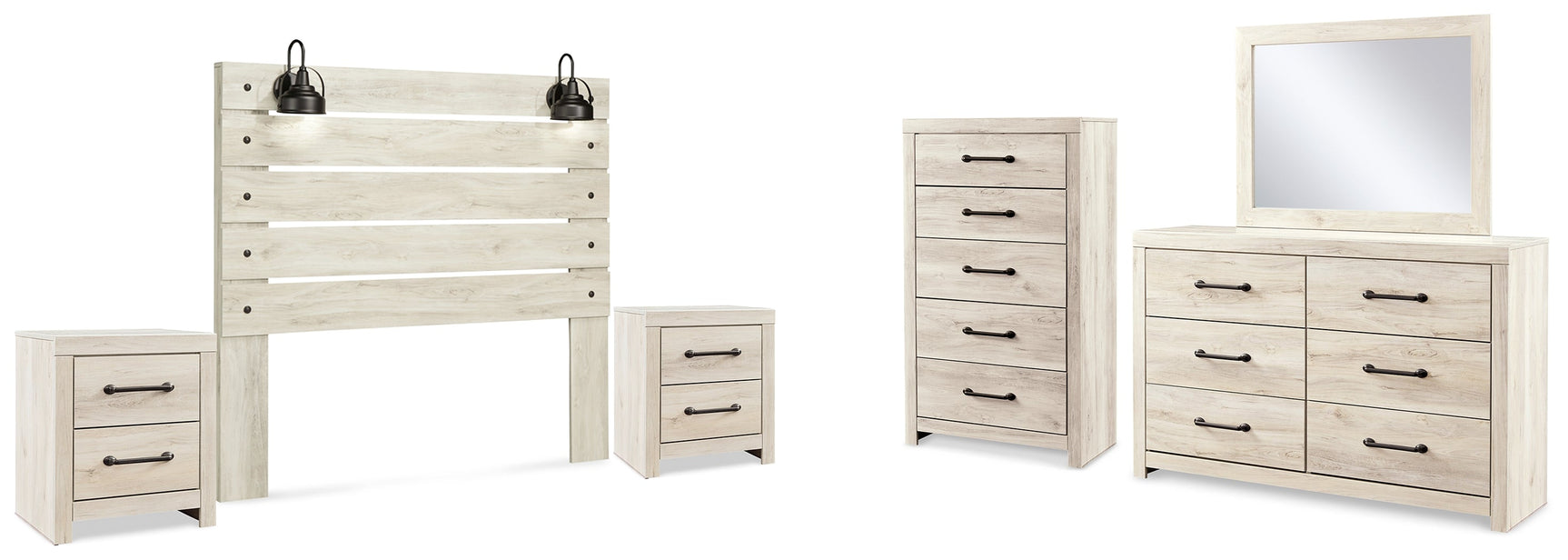 Cambeck Whitewash Queen Panel Headboard, Dresser, Mirror, Chest and 2 Nightstands - Ornate Home