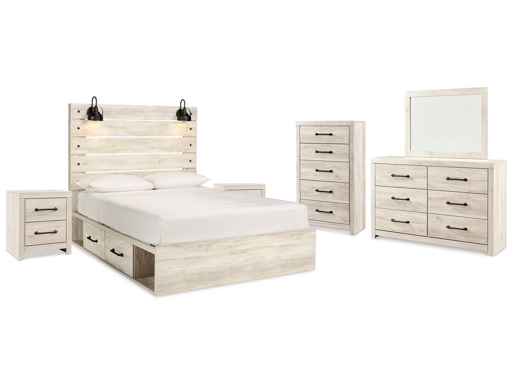 Cambeck Whitewash Queen Panel Storage Bed & Dresser & Mirror & Chest & 2 Nightstands (Online Special Price) - Ornate Home