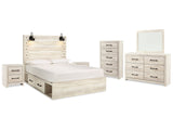 Cambeck Whitewash Queen Panel Storage Bed & Dresser & Mirror & Chest & 2 Nightstands - Ornate Home