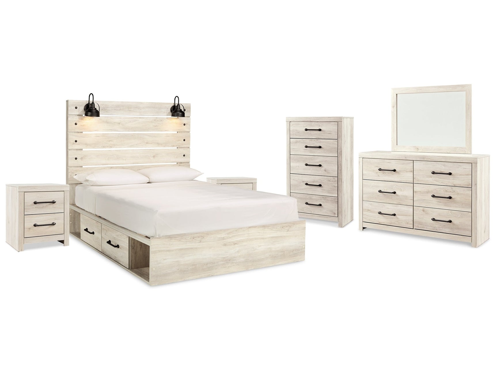 Cambeck Whitewash Queen Panel Storage Bed & Dresser & Mirror & Chest & 2 Nightstands - Ornate Home