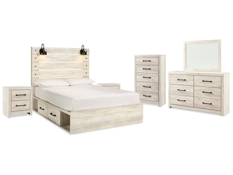 Cambeck Whitewash Queen Panel Storage Bed & Dresser & Mirror & Chest & 2 Nightstands - Ornate Home