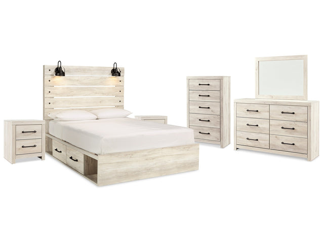 Cambeck Whitewash Queen Panel Storage Bed & Dresser & Mirror & Chest & 2 Nightstands - Ornate Home