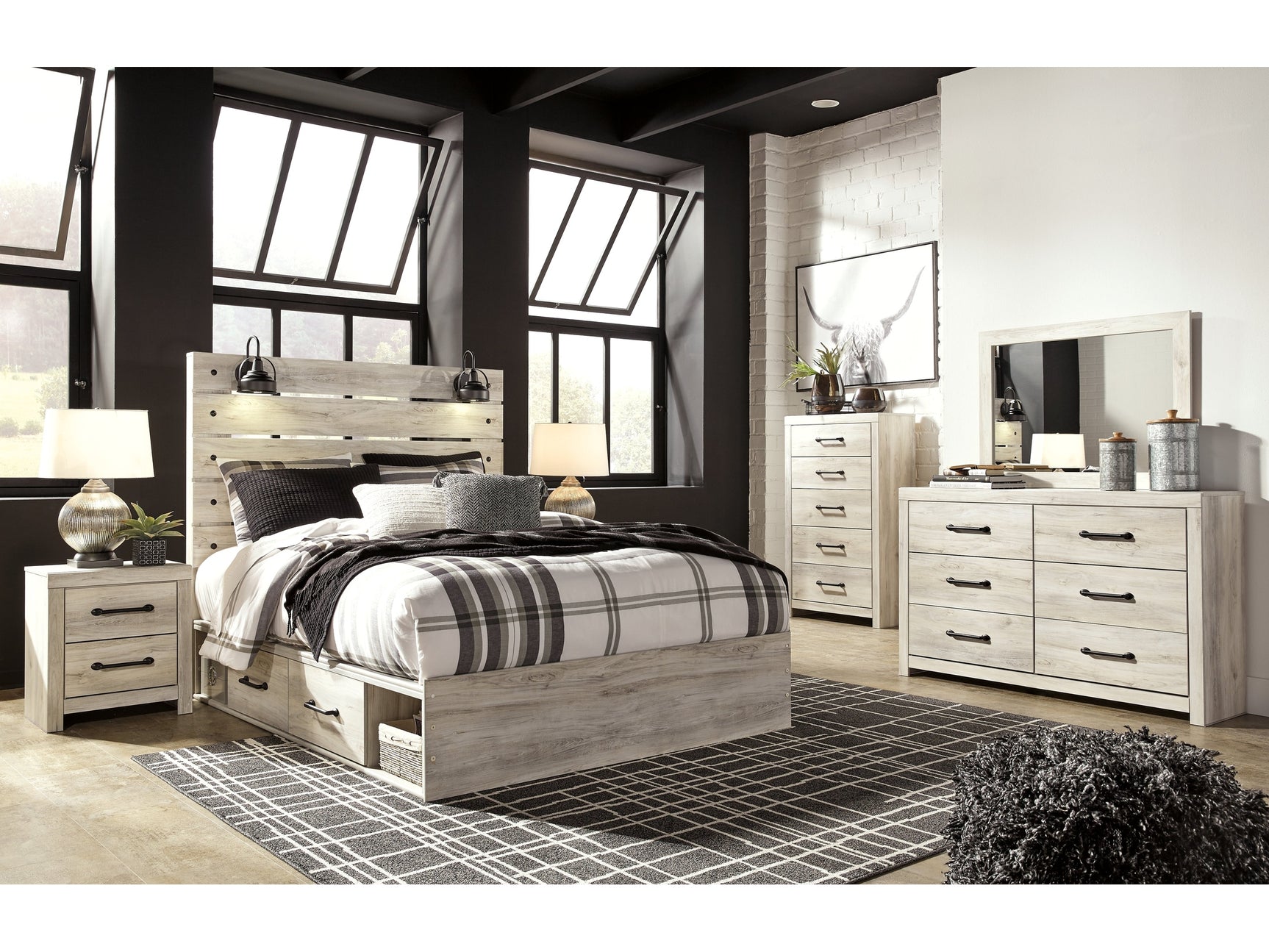 Cambeck Whitewash Queen Panel Storage Bed, Dresser, Mirror, Chest and Nightstand (Online Special Price) - Ornate Home