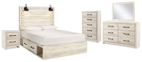 Cambeck Whitewash Queen Panel Storage Bed, Dresser, Mirror, Chest and Nightstand - Ornate Home