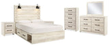 Cambeck Whitewash Queen Panel Storage Bedroom Set with Dresser, Mirror, 2 Chests and 2 Nightstands - Ornate Home