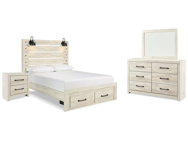 Cambeck Whitewash Queen Panel Storage Bedroom Set with Dresser, Mirror and Nightstand - Ornate Home