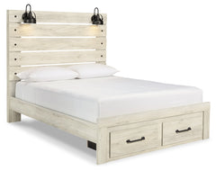 Cambeck Whitewash Queen Panel Storage Bedroom Set with Dresser, Mirror and Nightstand - Ornate Home