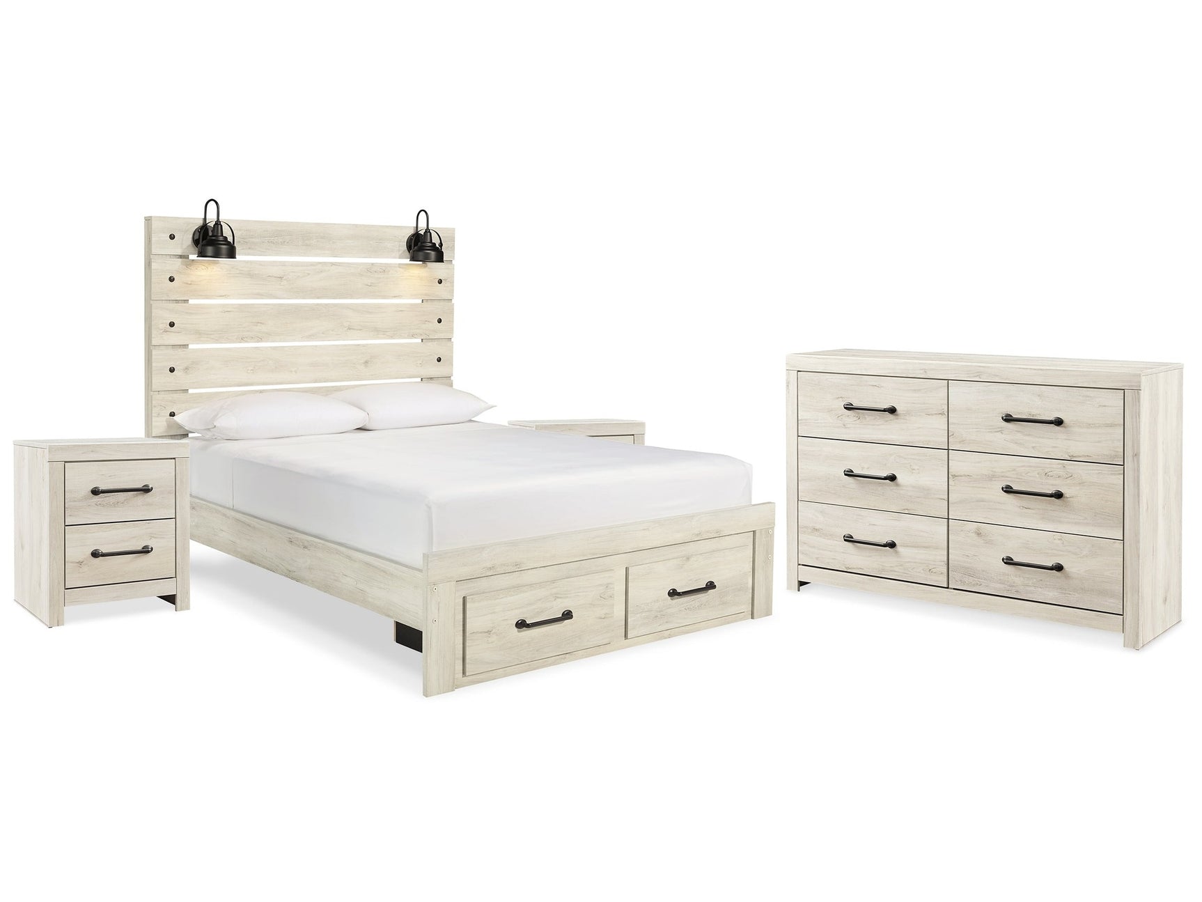 Cambeck Whitewash Queen Panel Storage Bedroom Set with Dresser and 2 Nightstands - Ornate Home