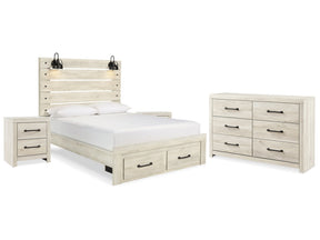 Cambeck Whitewash Queen Panel Storage Bedroom Set with Dresser and 2 Nightstands - Ornate Home
