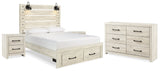 Cambeck Whitewash Queen Panel Storage Bedroom Set with Dresser and 2 Nightstands - Ornate Home