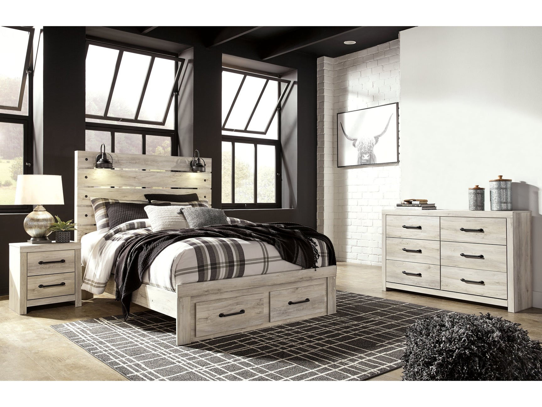 Cambeck Whitewash Queen Panel Storage Bedroom Set with Dresser and Nightstand (Online Special Price) - Ornate Home