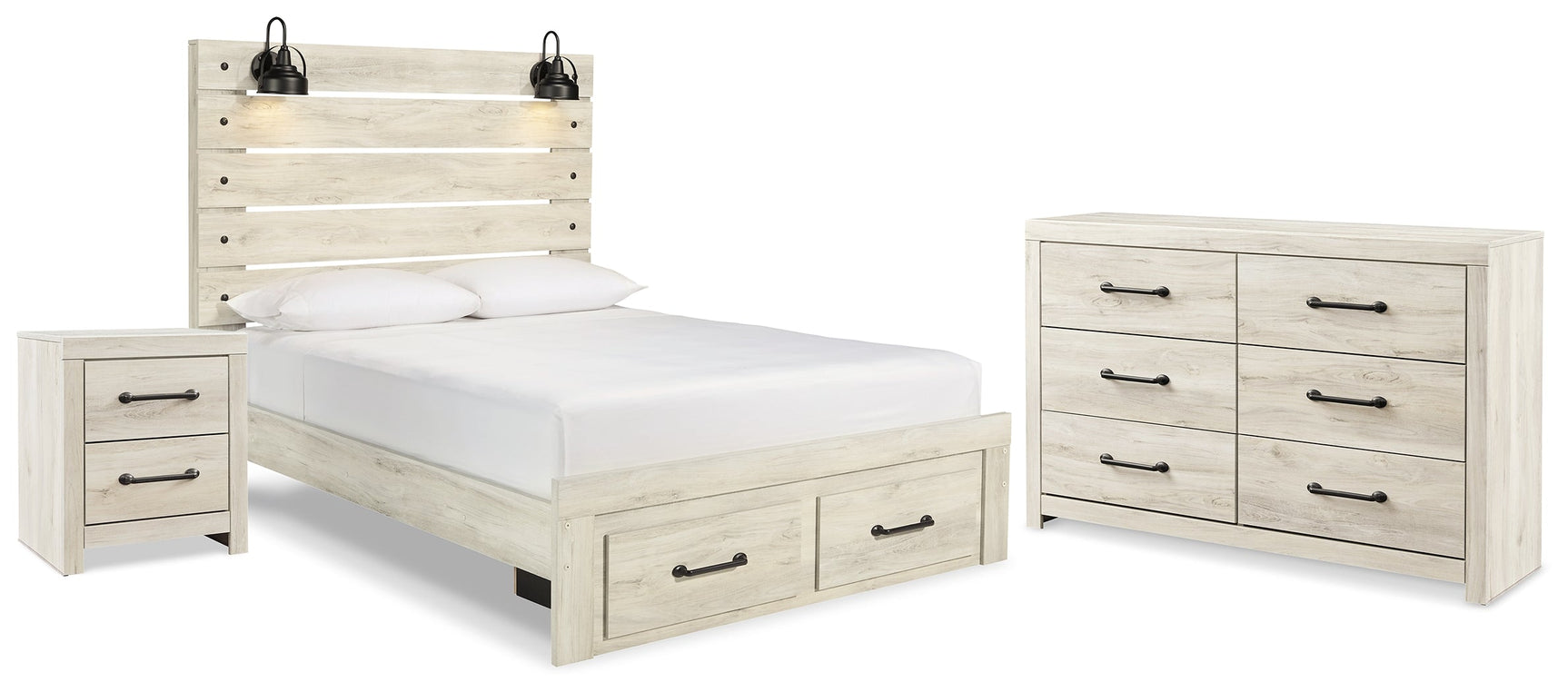 Cambeck Whitewash Queen Panel Storage Bedroom Set with Dresser and Nightstand - Ornate Home