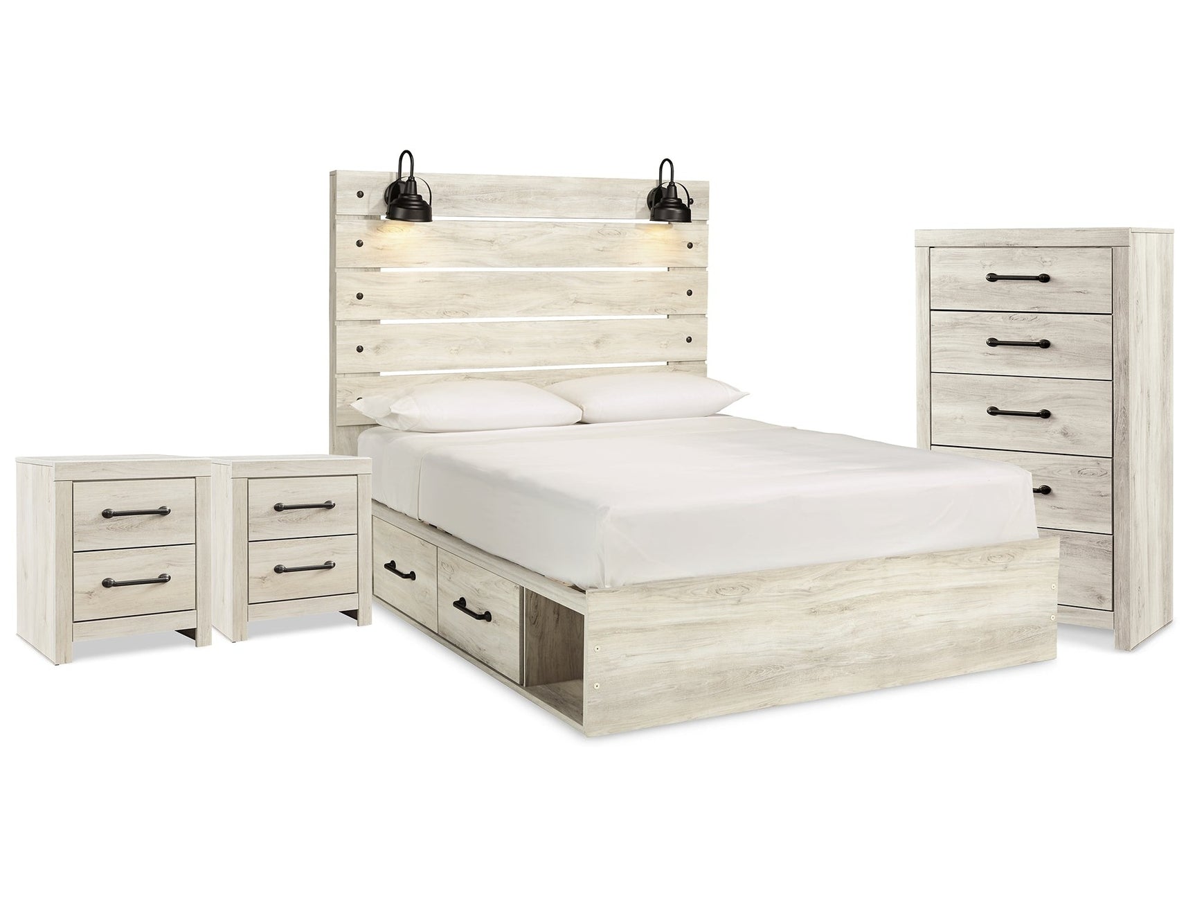 Cambeck Whitewash Queen Storage Bedroom Set with Chest and 2 Nightstands - Ornate Home