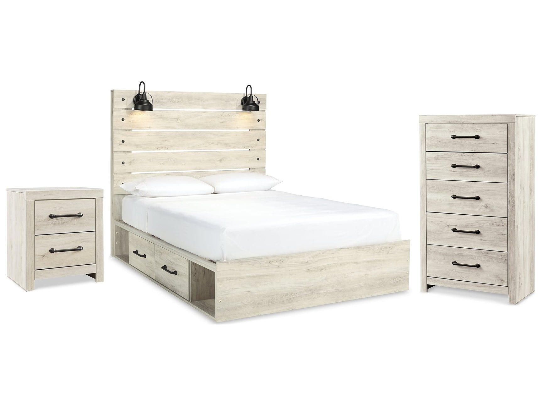 Cambeck Whitewash Queen Storage Bedroom Set with Chest and Nightstand - Ornate Home