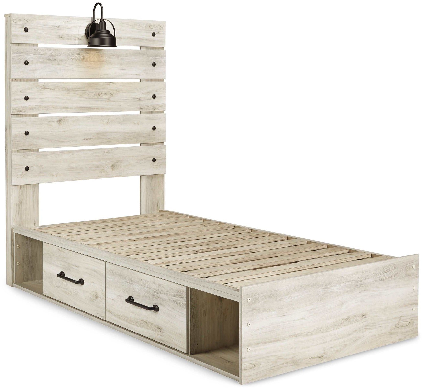 Cambeck Whitewash Twin Panel Bed w/ 2 Storage Drawers (Online Special Price) - Ornate Home