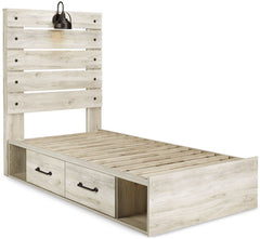 Cambeck Whitewash Twin Panel Bed w/ 2 Storage Drawers - Ornate Home