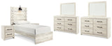 Cambeck Whitewash Twin Panel Bedroom Set with 2 Dressers, 2 Mirrors and 2 Nightstands (Online Special Price) - Ornate Home