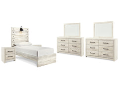 Cambeck Whitewash Twin Panel Bedroom Set with 2 Dressers, 2 Mirrors and 2 Nightstands - Ornate Home