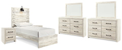 Cambeck Whitewash Twin Panel Bedroom Set with 2 Dressers, 2 Mirrors and 2 Nightstands - Ornate Home