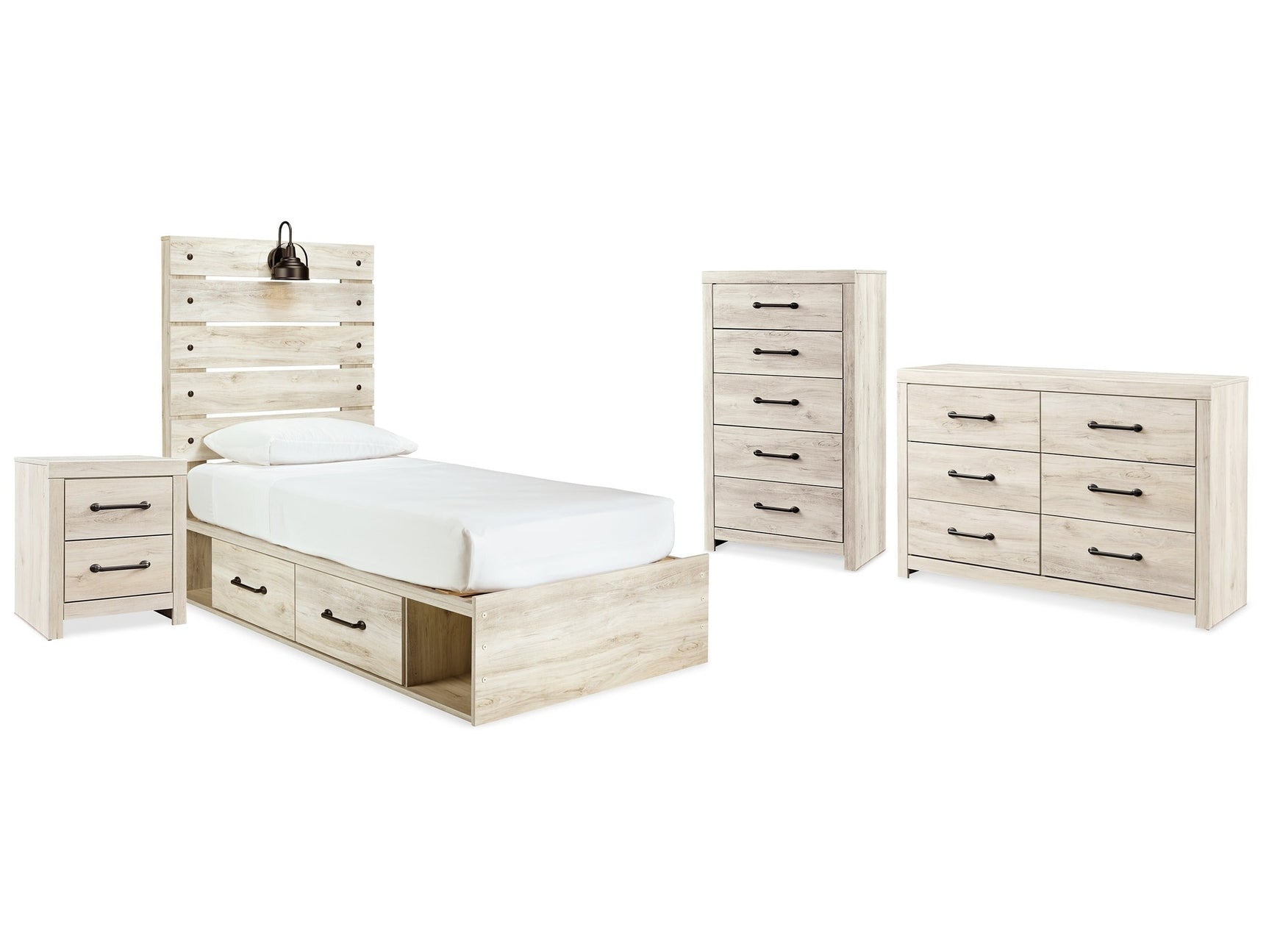 Cambeck Whitewash Twin Panel Bedroom Set with Dresser, Chest and Nightstand - Ornate Home