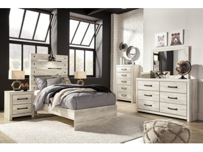 Cambeck Whitewash Twin Panel Bedroom Set with Dresser, Mirror, Chest, and Nightstand - Ornate Home
