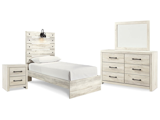 Cambeck Whitewash Twin Panel Bedroom Set with Dresser, Mirror and Nightstand - Ornate Home