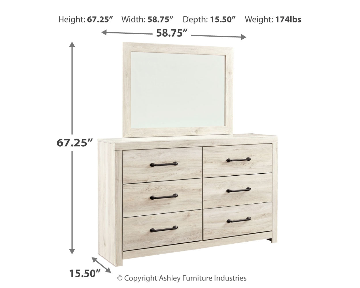 Cambeck Whitewash Twin Panel Bedroom Set with Dresser, Mirror and Nightstand - Ornate Home