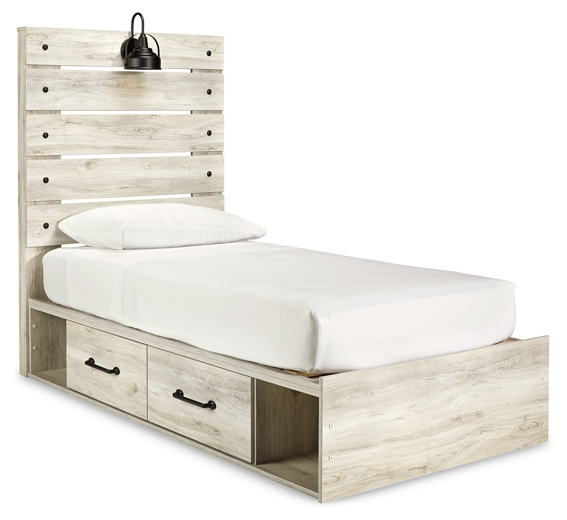 Cambeck Whitewash Twin Panel Bedroom Set with Storage, Dresser, Mirror, Chest and 2 Nightstands (Online Special Price) - Ornate Home