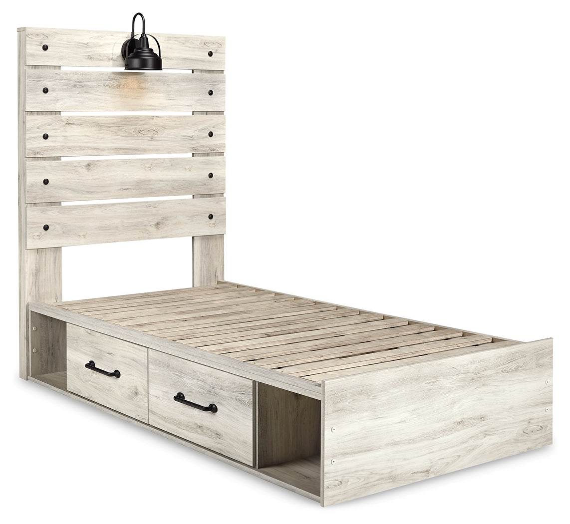 Cambeck Whitewash Twin Panel Bedroom Set with Storage, Dresser, Mirror, Chest and 2 Nightstands (Online Special Price) - Ornate Home