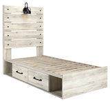 Cambeck Whitewash Twin Panel Bedroom Set with Storage, Dresser, Mirror, Chest and 2 Nightstands (Online Special Price) - Ornate Home