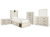 Cambeck Whitewash Twin Panel Bedroom Set with Storage, Dresser, Mirror, Chest and 2 Nightstands - Ornate Home