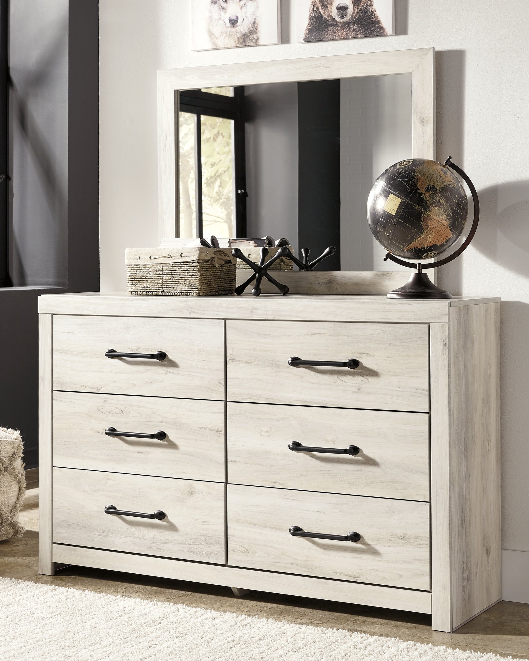 Cambeck Whitewash Twin Panel Bedroom Set with Storage, Dresser, Mirror, Chest and 2 Nightstands - Ornate Home
