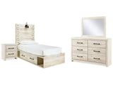 Cambeck Whitewash Twin Storage Bedroom Set with Dresser, Mirror and Nightstand - Ornate Home