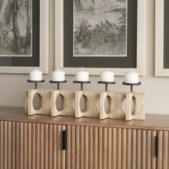 Cambie Natural/Black Wood Metal Candle Holders - Ornate Home