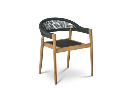 Cambria 5-Piece Round Teak Black Outdoor Dining Set with Stacking Armchairs - Ornate Home