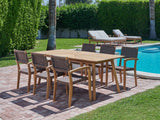 Cambria 7-Piece Rectangular Teak Black Outdoor Dining Set with Stacking Armchairs - Ornate Home