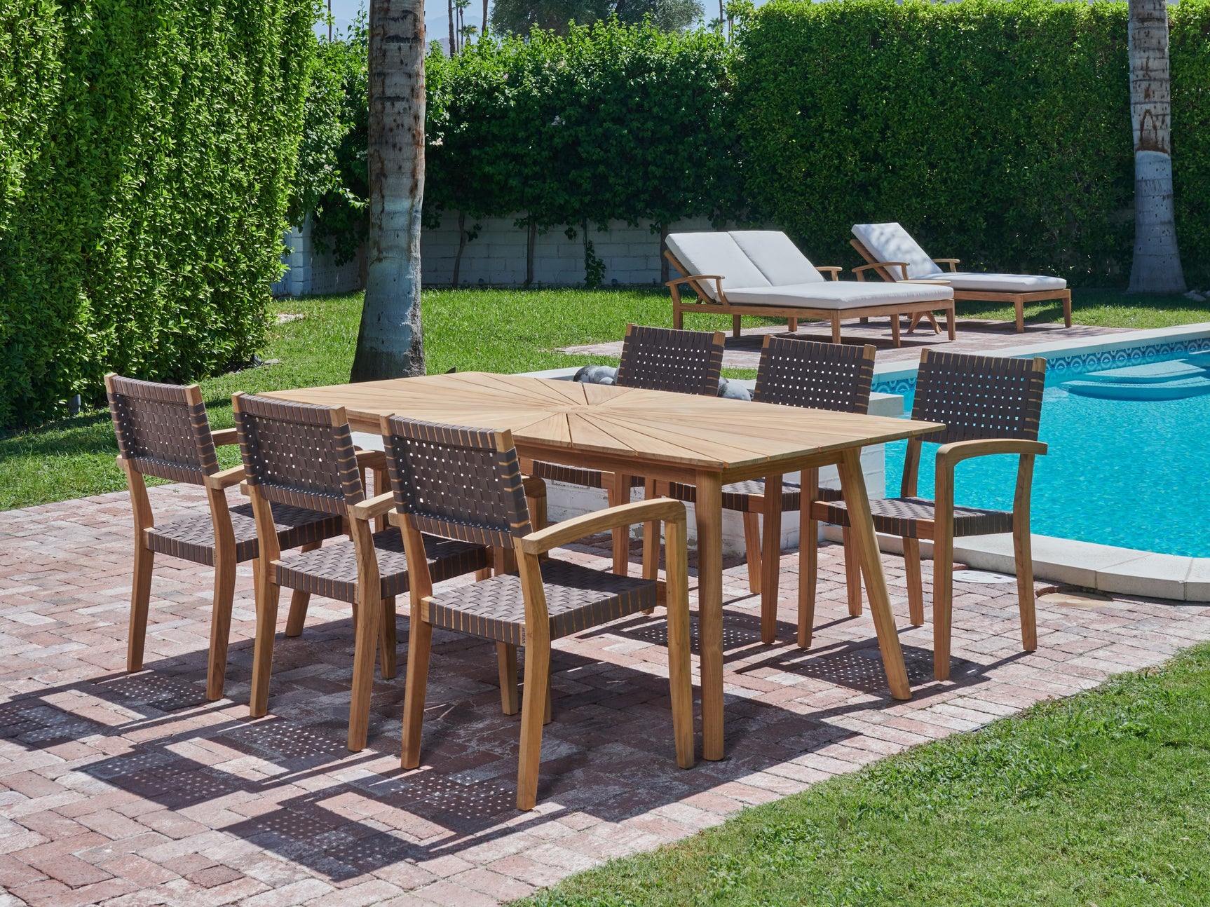 Cambria 7-Piece Rectangular Teak Black Outdoor Dining Set with Stacking Armchairs - Ornate Home