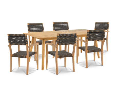 Cambria 7-Piece Rectangular Teak Black Outdoor Dining Set with Stacking Armchairs - Ornate Home