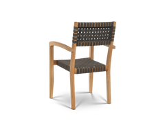 Cambria 7-Piece Rectangular Teak Black Outdoor Dining Set with Stacking Armchairs - Ornate Home