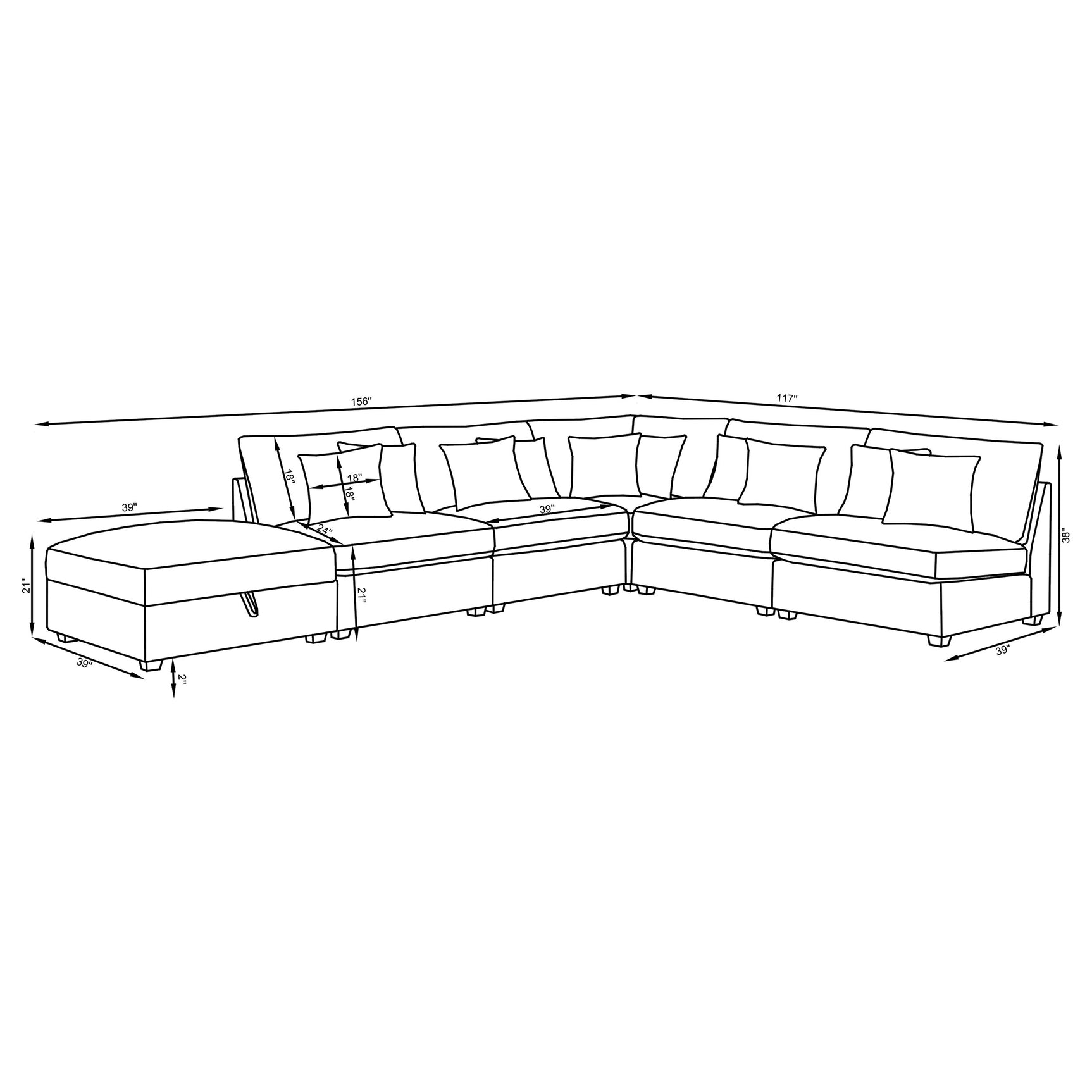 Cambria Grey 5-piece Modular Sectional Sofa - Ornate Home