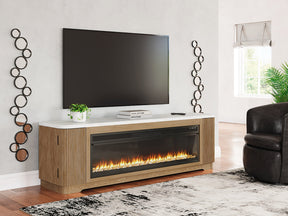 Camdill Light Brown 80" TV Stand with Electric Fireplace (Online Special Price) - Ornate Home