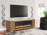 Camdill Light Brown 80" TV Stand with Electric Fireplace - Ornate Home