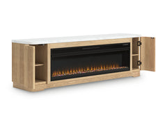Camdill Light Brown 80" TV Stand with Electric Fireplace - Ornate Home