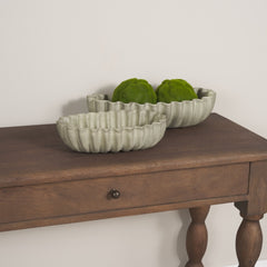 Camelia Sage Green Fluted Paper Mache Long Centerpiece Bowl - Ornate Home