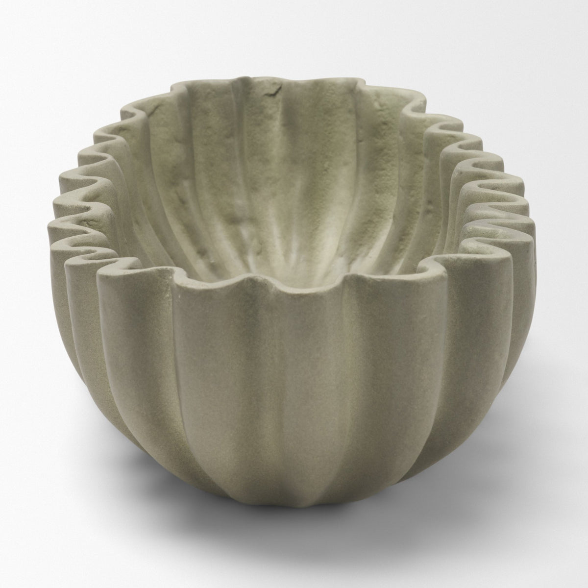 Camelia Sage Green Large Fluted Paper Mache Round Centerpiece Bowl - Ornate Home