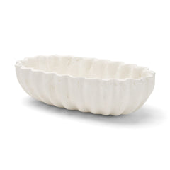 Camelia White Fluted Paper Mache Long Centerpiece Bowl - Ornate Home