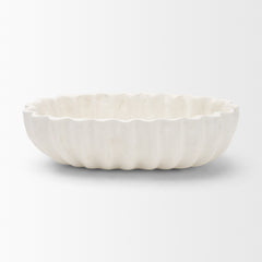 Camelia White Fluted Paper Mache Long Centerpiece Bowl - Ornate Home