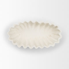 Camelia White Fluted Paper Mache Long Centerpiece Bowl - Ornate Home