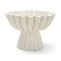 Camelia White Fluted Paper Mache Pedastal Centerpiece Bowl - Ornate Home