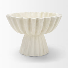 Camelia White Fluted Paper Mache Pedastal Centerpiece Bowl - Ornate Home